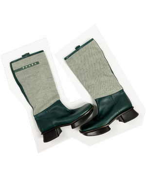 ♡PRADA 長靴 オリーブグリーン 37 Prada S/S 1999 split platform green logo boots — JAMES VELORIA